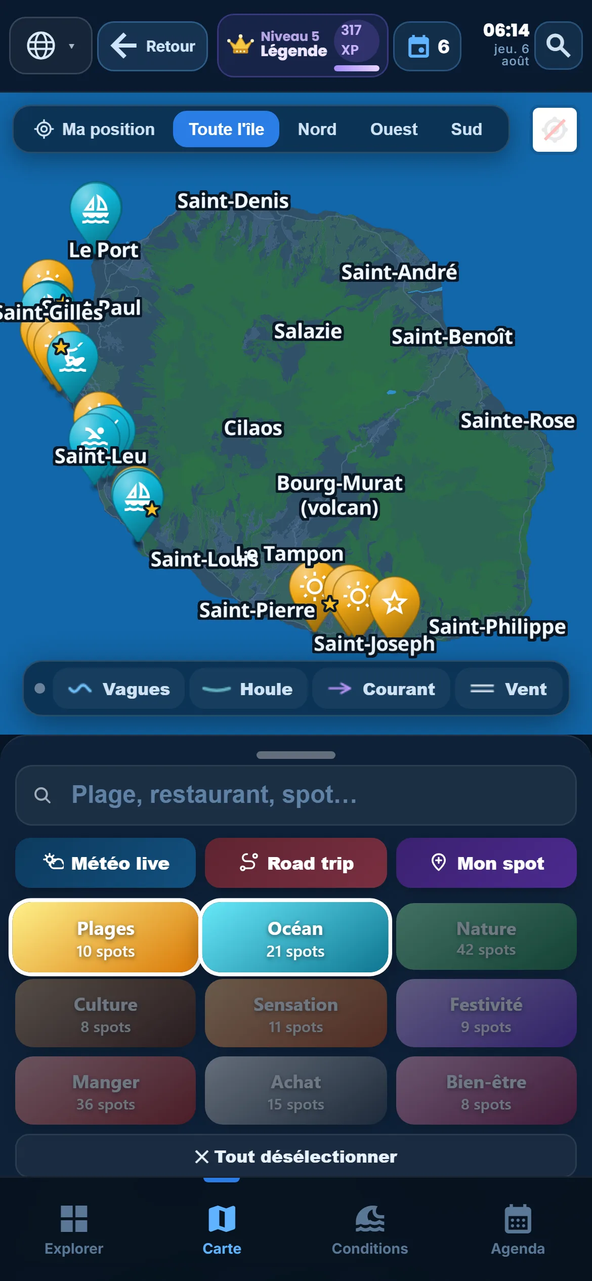 Sub-categories — Every category unfolds: under “Ocean”, keep snorkelling only.
