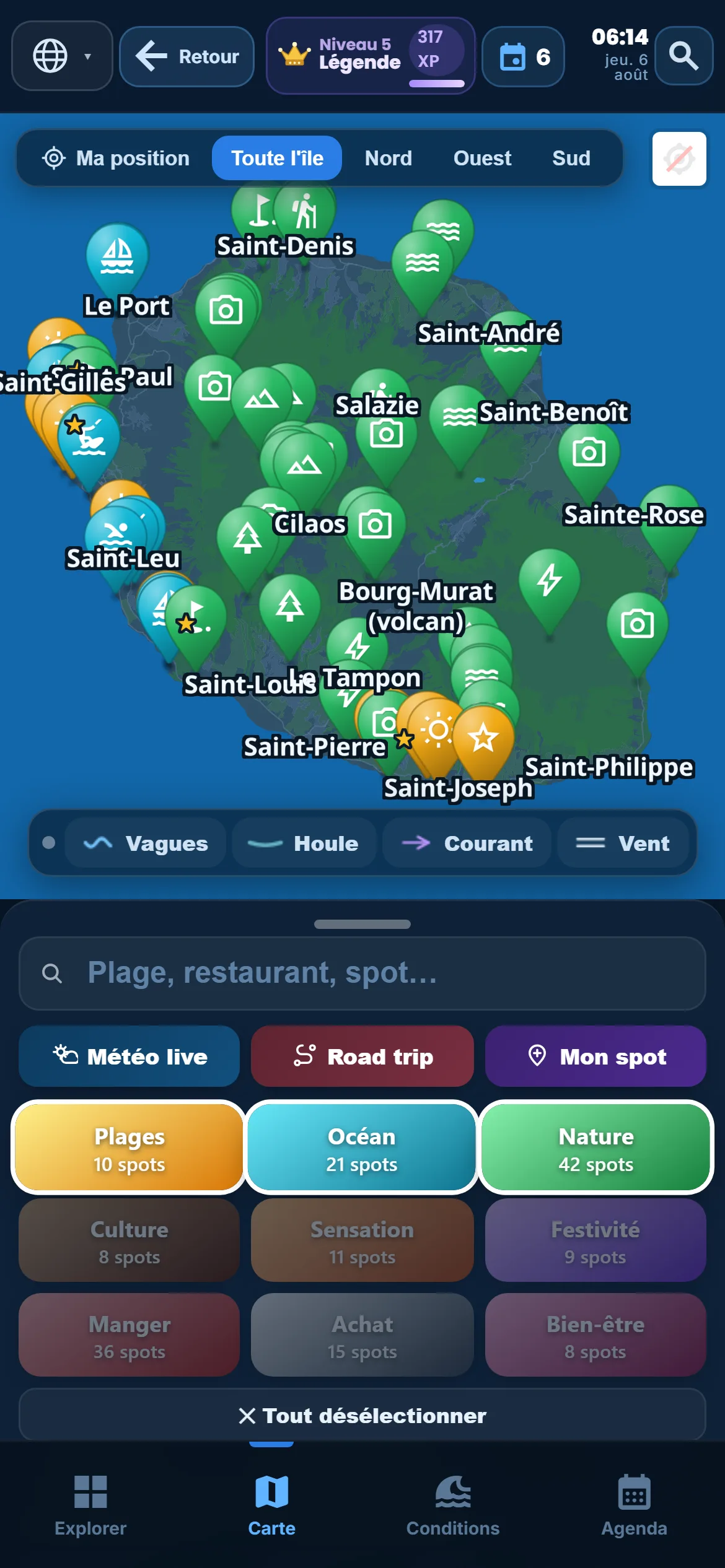 Sub-categories — Every category unfolds: under “Ocean”, keep snorkelling only.