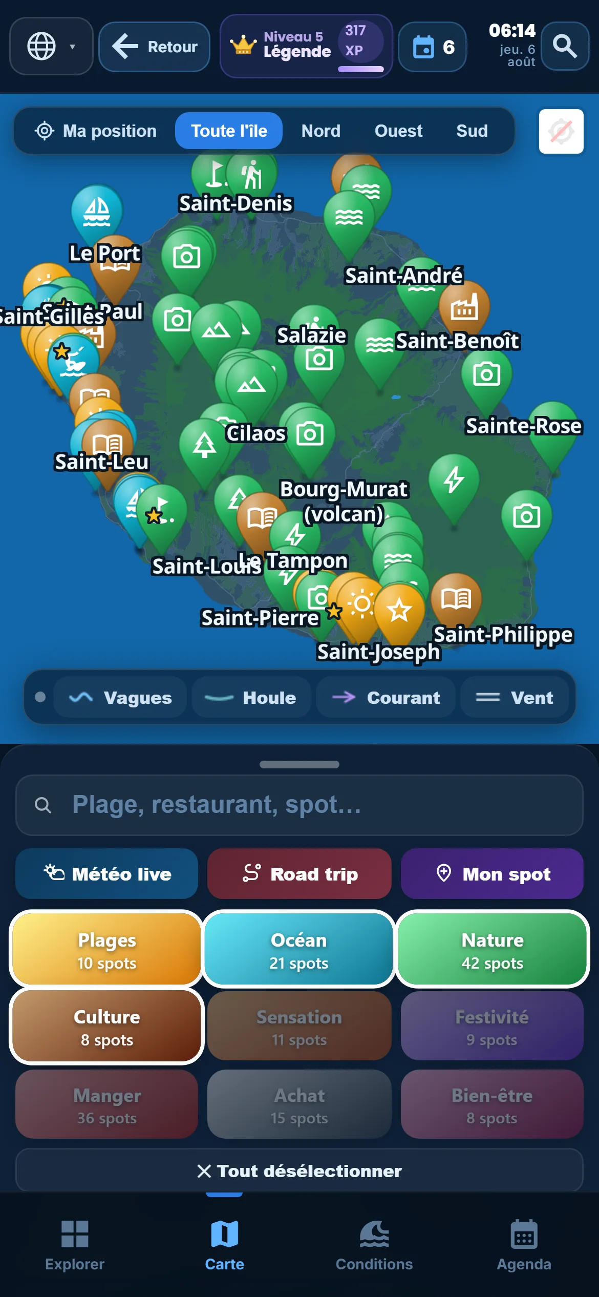 Sub-categories — Every category unfolds: under “Ocean”, keep snorkelling only.
