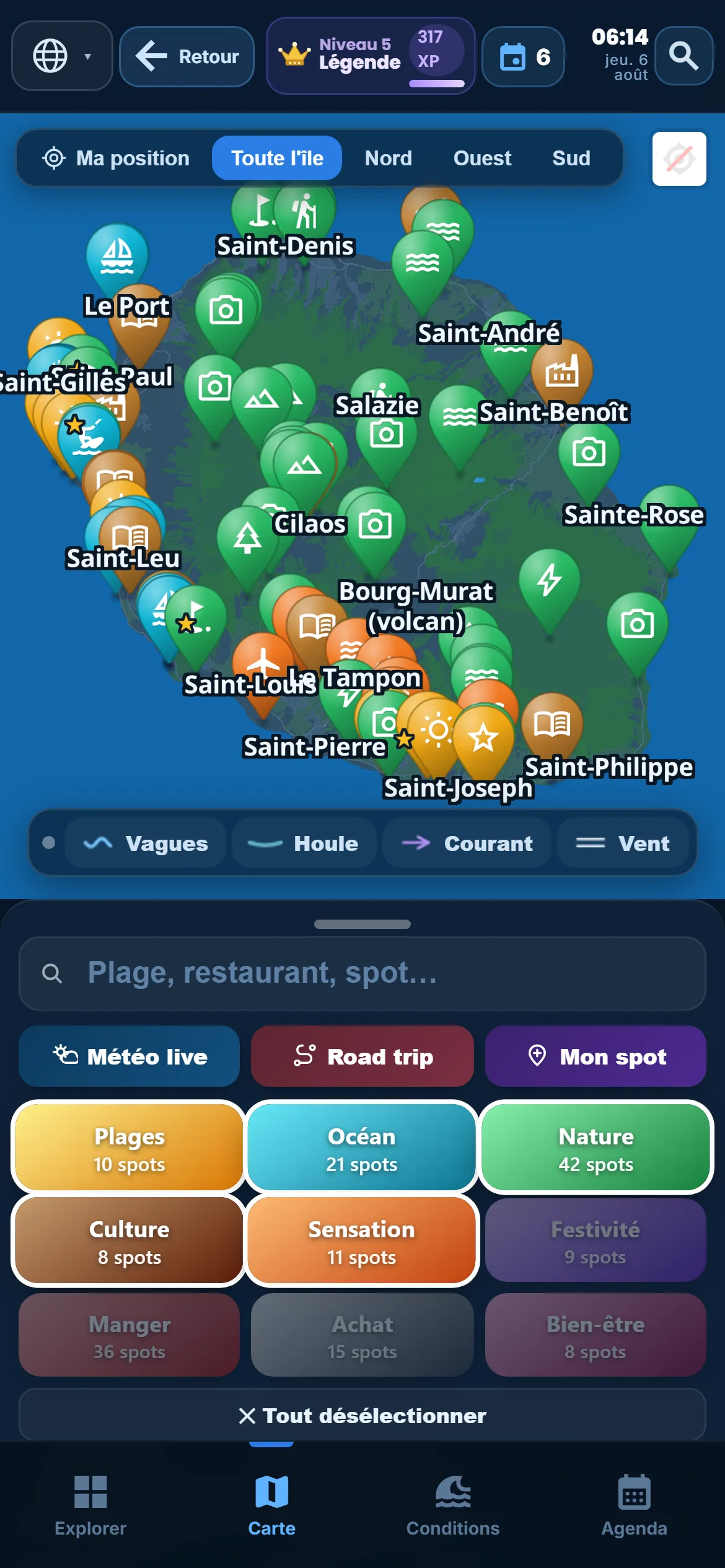 Sub-categories — Every category unfolds: under “Ocean”, keep snorkelling only.