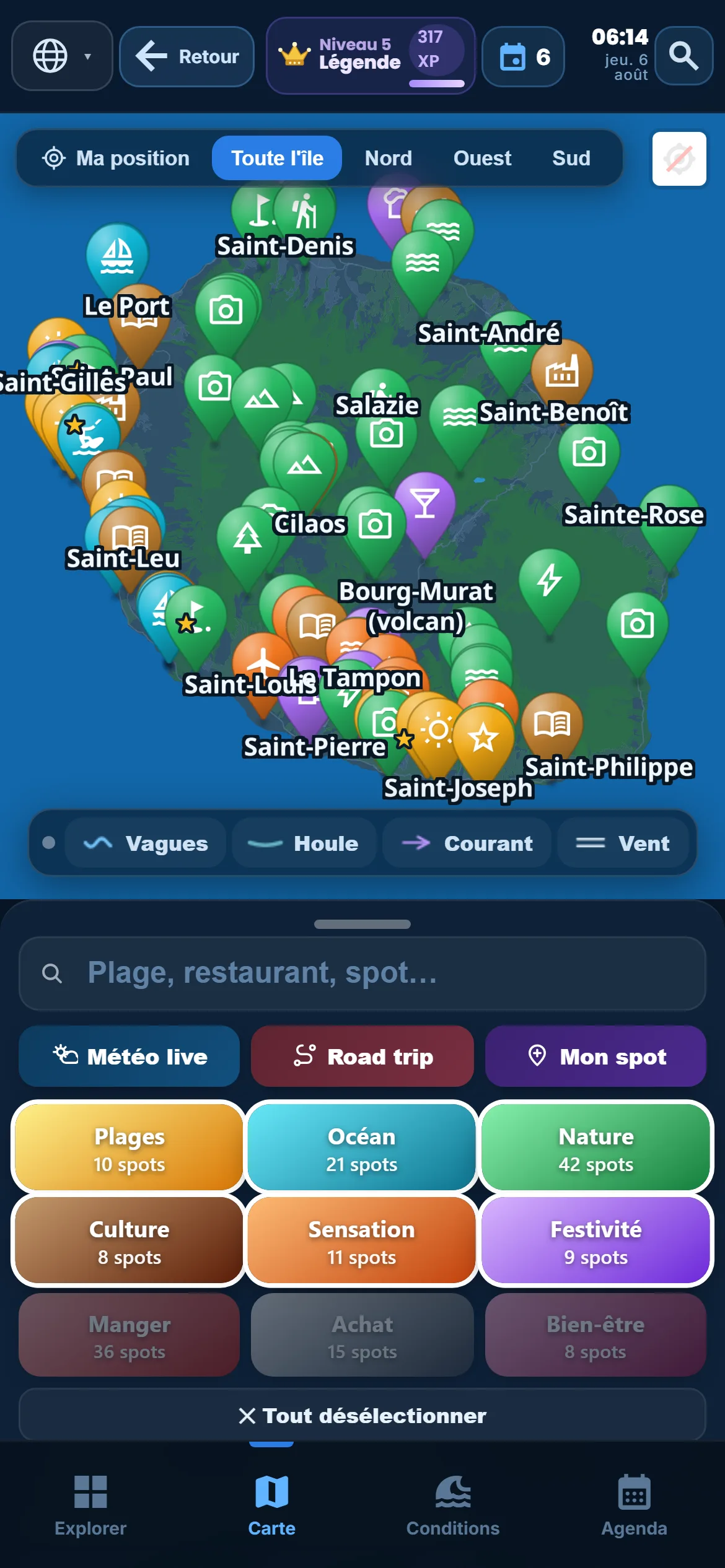 Sub-categories — Every category unfolds: under “Ocean”, keep snorkelling only.