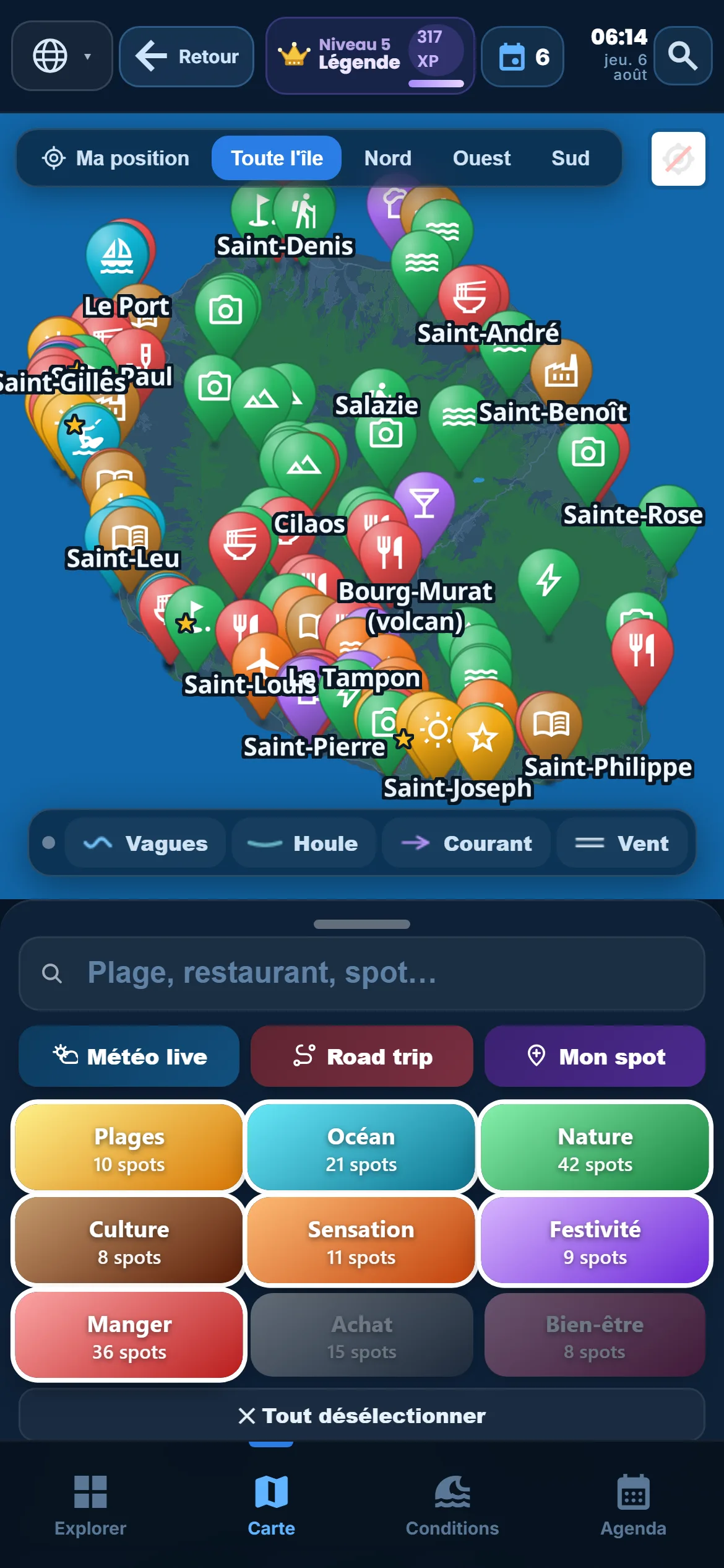 Sub-categories — Every category unfolds: under “Ocean”, keep snorkelling only.