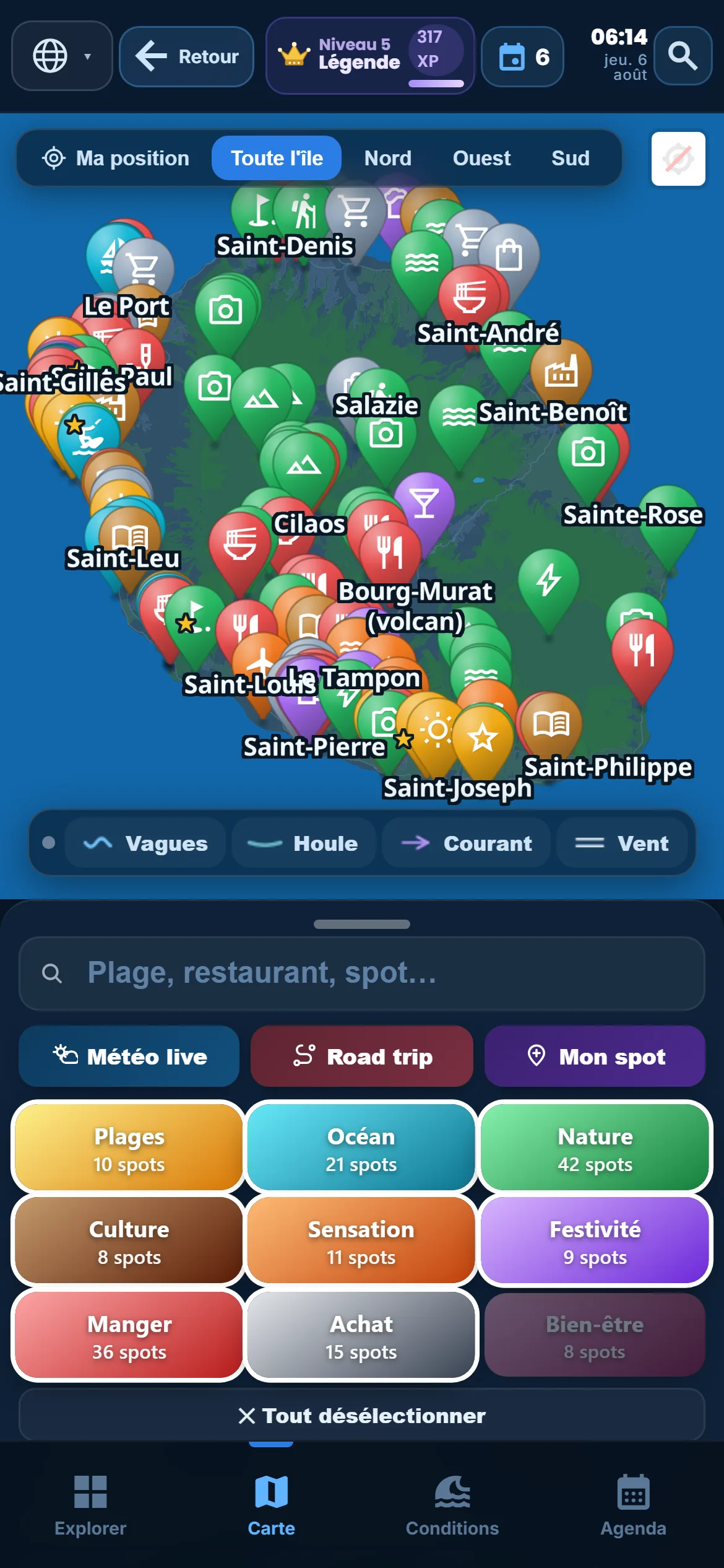 Sub-categories — Every category unfolds: under “Ocean”, keep snorkelling only.