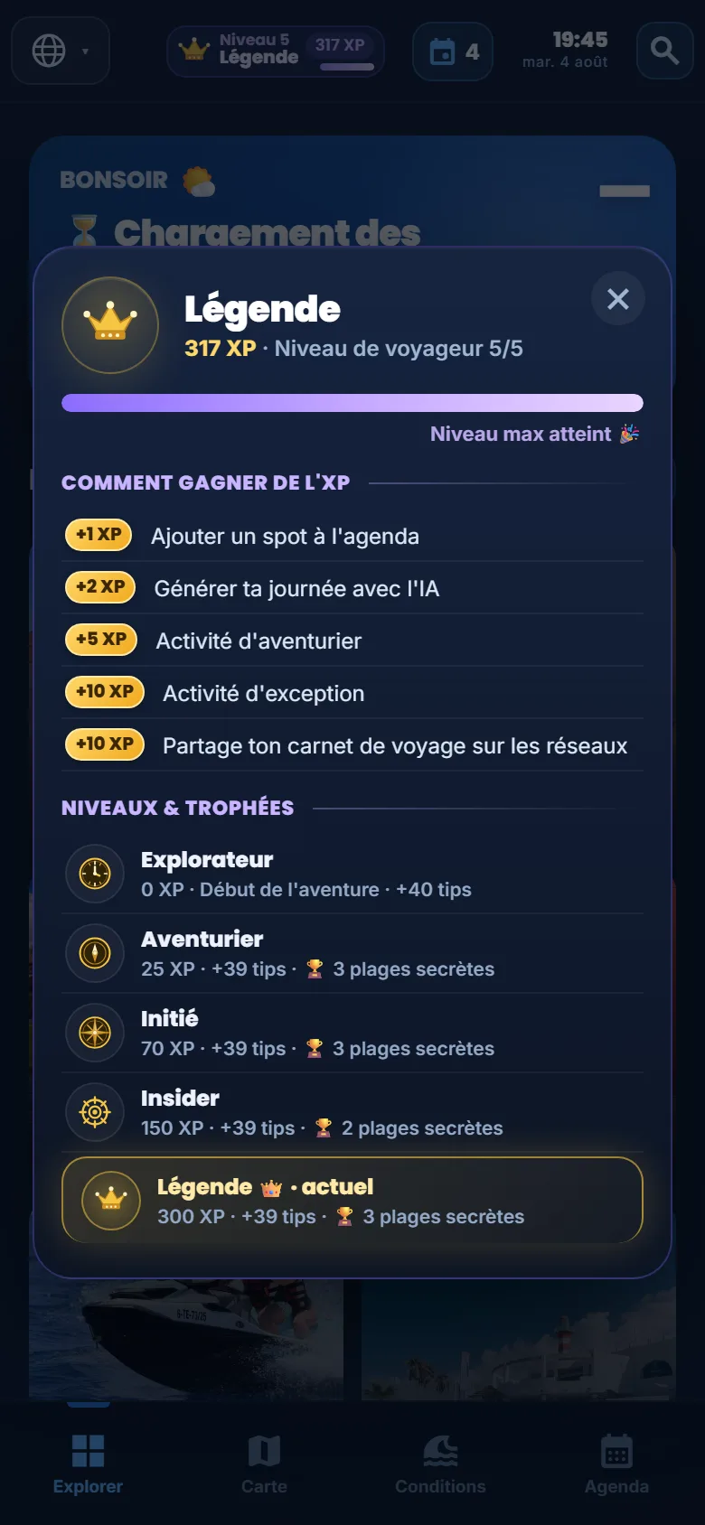 مستوياتك وتقدم نقاط الخبرة في تطبيق Moris Insider